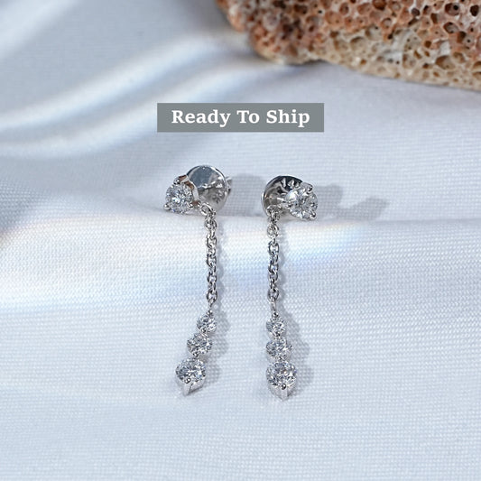 Round Lab Diamond Cable Chain Drop Earrings