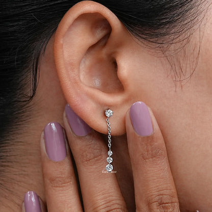 Round Lab Diamond Cable Chain Drop Earrings
