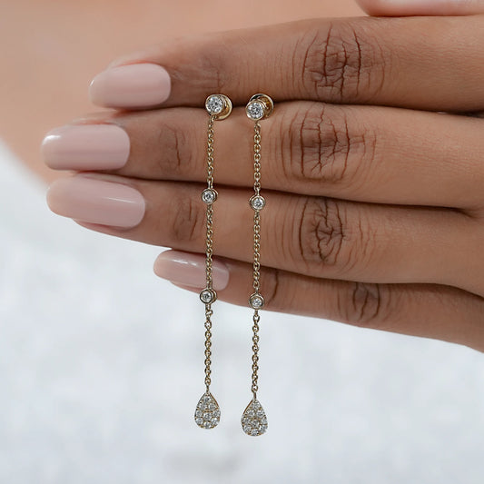 Lab Grown Diamond Bezel Set Station Style Drop Earrings