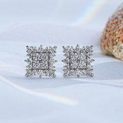 Square Shape Round Cut Lab Diamond Halo Stud Earrings