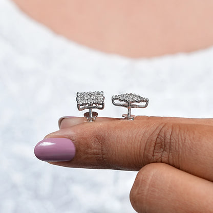 Round Cut Lab Diamond Square Cluster Earrings