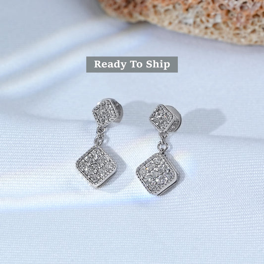 Tiny Round Cut Lab Grown Diamond Drop Earrings