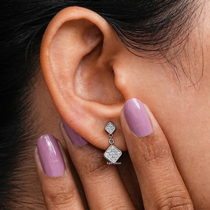 Tiny Round Cut Lab Grown Diamond Drop Earrings