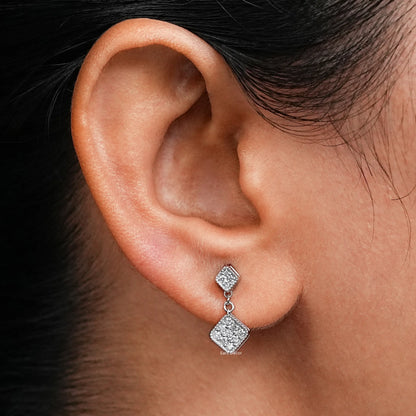 Tiny Round Cut Lab Grown Diamond Drop Earrings