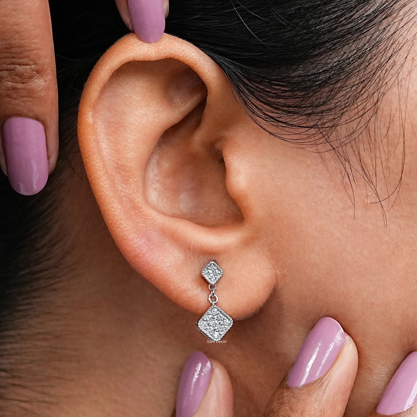 Tiny Round Cut Lab Grown Diamond Drop Earrings