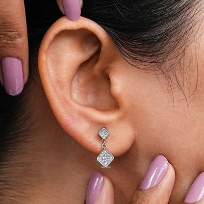 Tiny Round Cut Lab Grown Diamond Drop Earrings