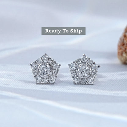Round Cut Lab Diamond Pentagon shape Stud Earrings