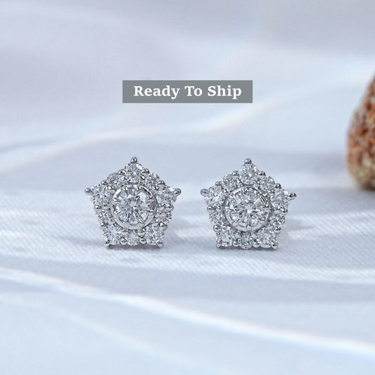 Round Cut Lab Diamond Pentagon shape Stud Earrings