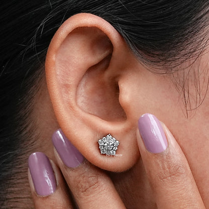 Round Cut Lab Diamond Pentagon shape Stud Earrings