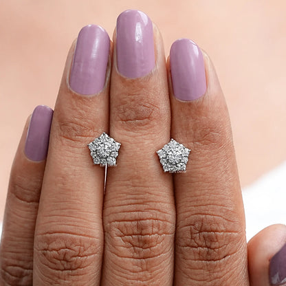 Round Cut Lab Diamond Pentagon shape Stud Earrings