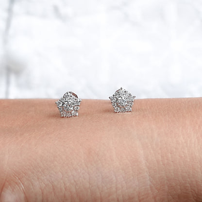 Round Cut Lab Diamond Pentagon shape Stud Earrings