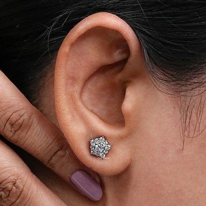 Round Cut Lab Diamond Pentagon shape Stud Earrings