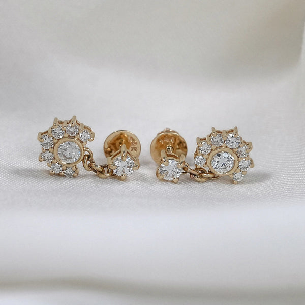 Round Cut Lab Grown Diamond Half Halo Dangle Earrings