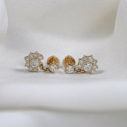 Natural Round Diamond Half Halo Dangle Earrings