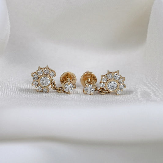 Natural Round Diamond Half Halo Dangle Earrings