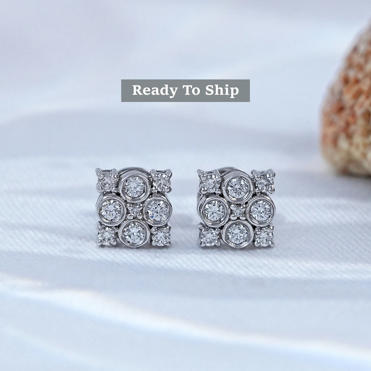 Bezel Set Round Diamond Cluster Stud Earrings