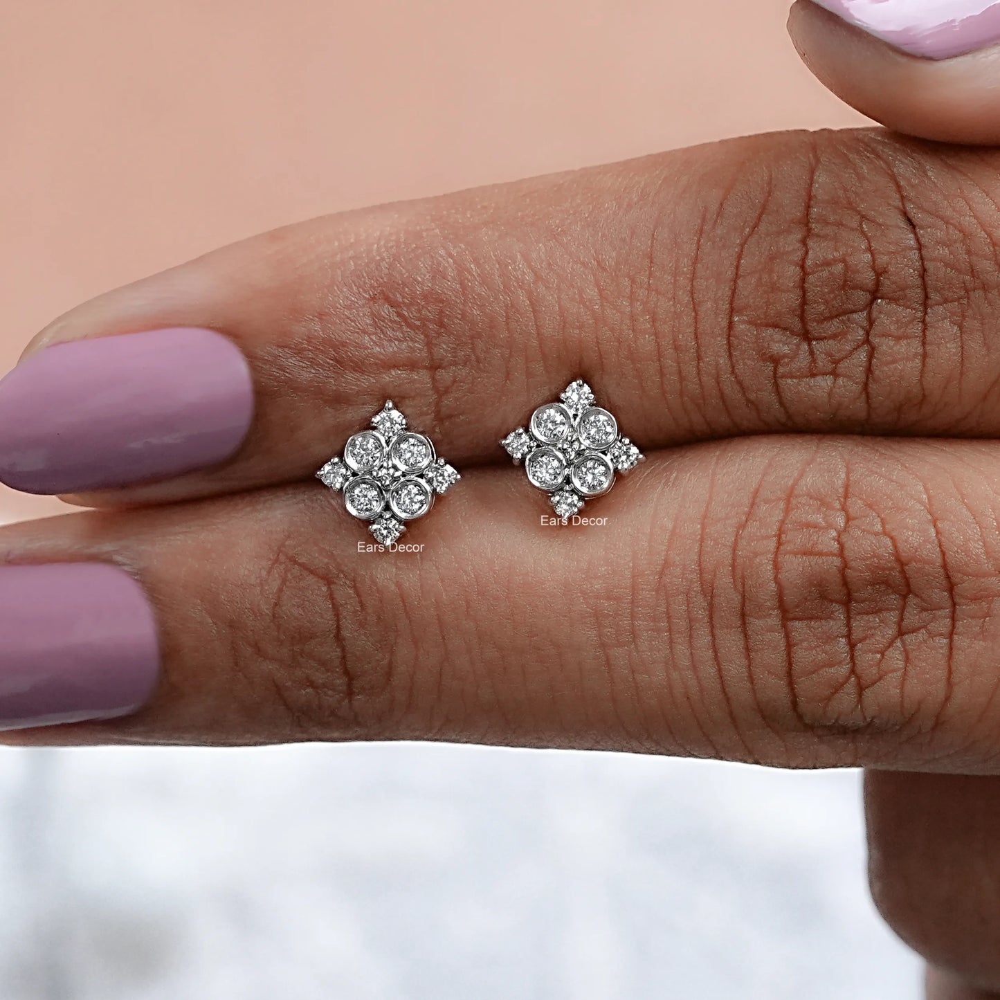 Bezel Set Round Diamond Cluster Stud Earrings