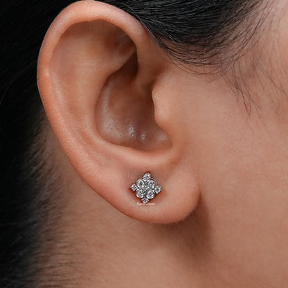 Bezel Set Round Diamond Cluster Stud Earrings