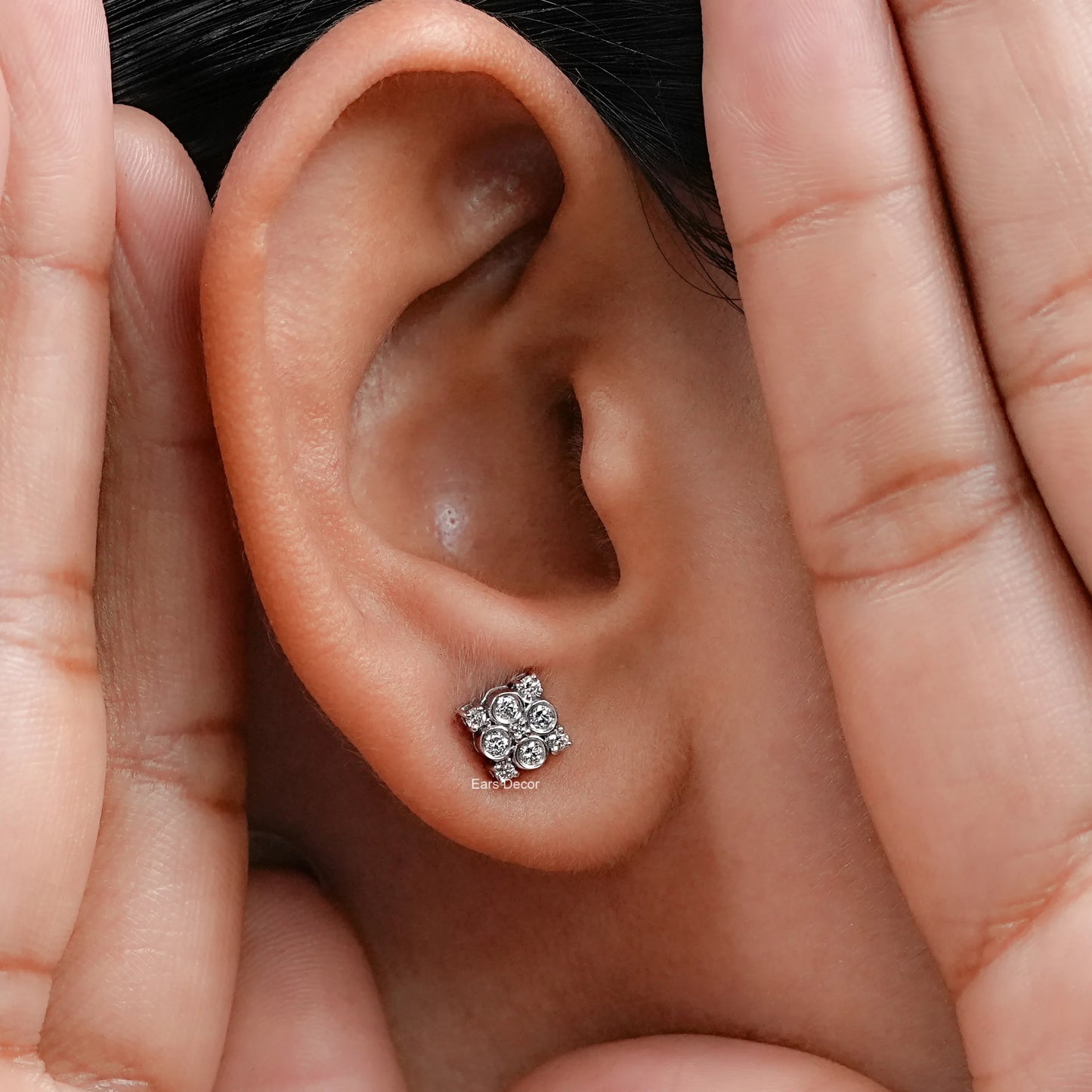 Bezel Set Round Diamond Cluster Stud Earrings