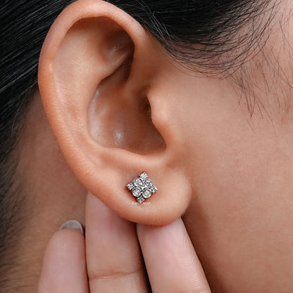 Bezel Set Round Diamond Cluster Stud Earrings