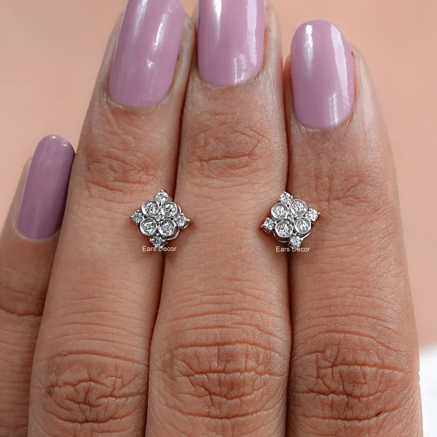 Bezel Set Round Diamond Cluster Stud Earrings