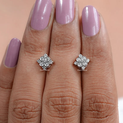 Bezel Set Round Diamond Cluster Stud Earrings