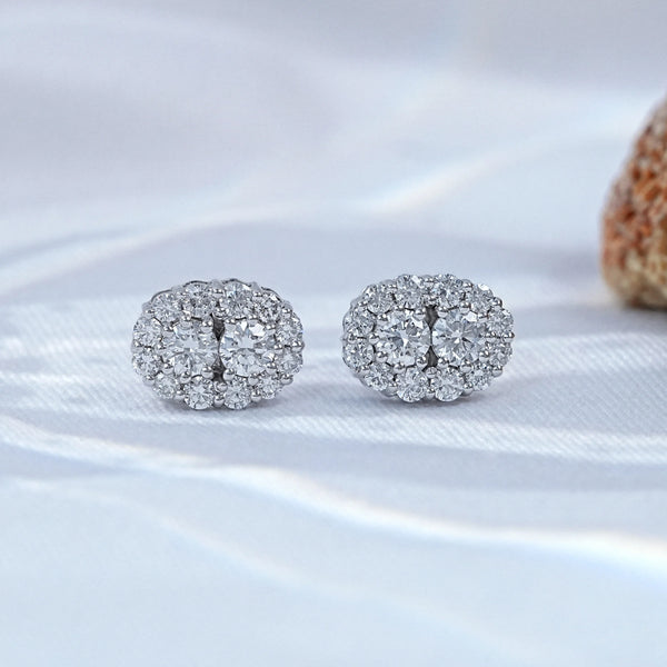 Round Cut Lab Diamond Halo Stud Earrings