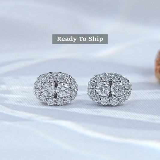 Round Lab Grown Diamond Halo Stud Earrings