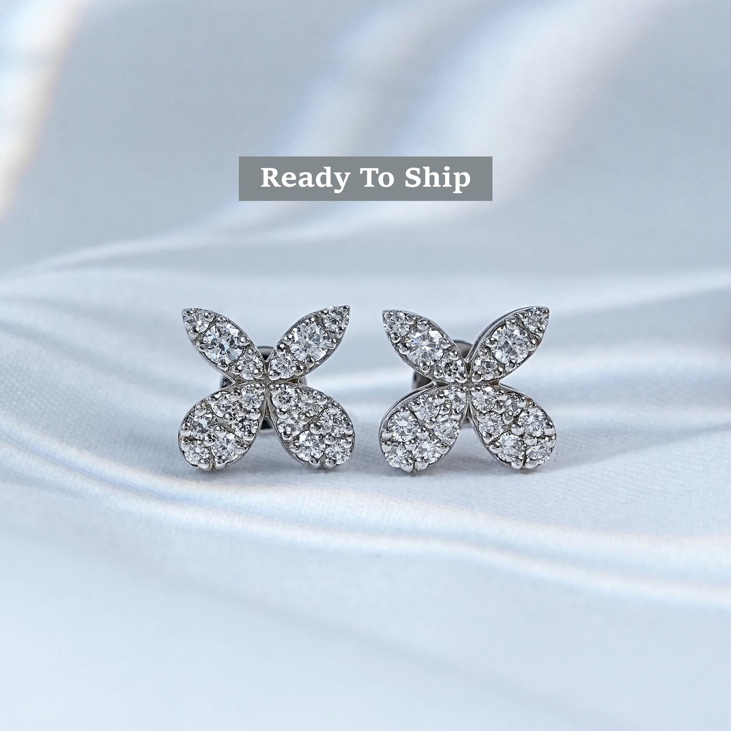 Pave Set lab Diamond Butterfly Stud Earrings