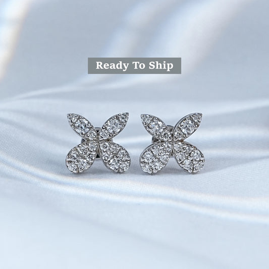 Pave Set lab Diamond Butterfly Stud Earrings