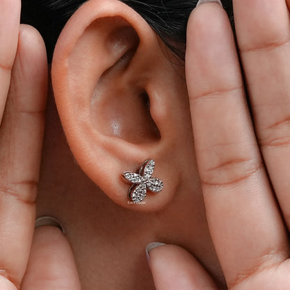 Pave Set lab Diamond Butterfly Stud Earrings