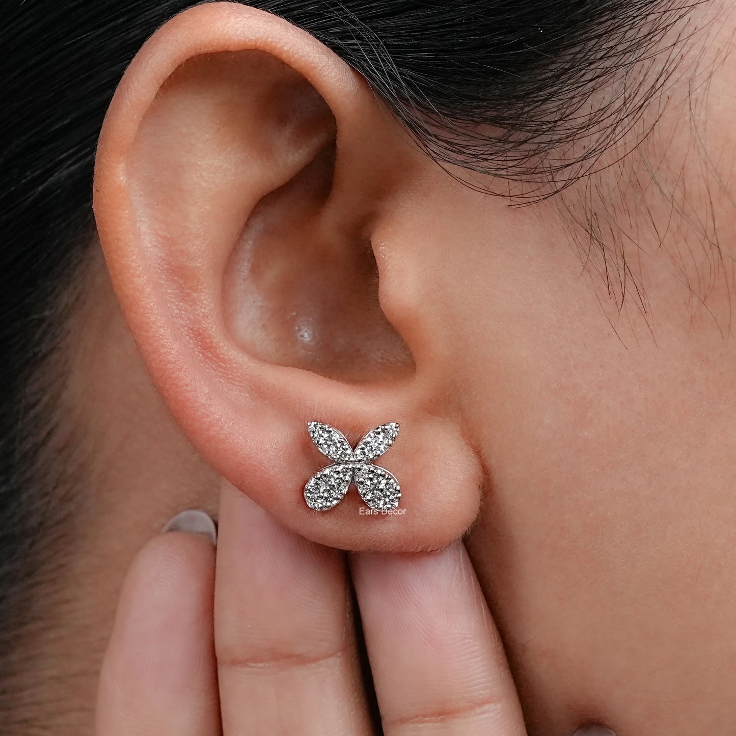 Round Cut Lab Grown Diamond Pave Set Butterfly Earrings
