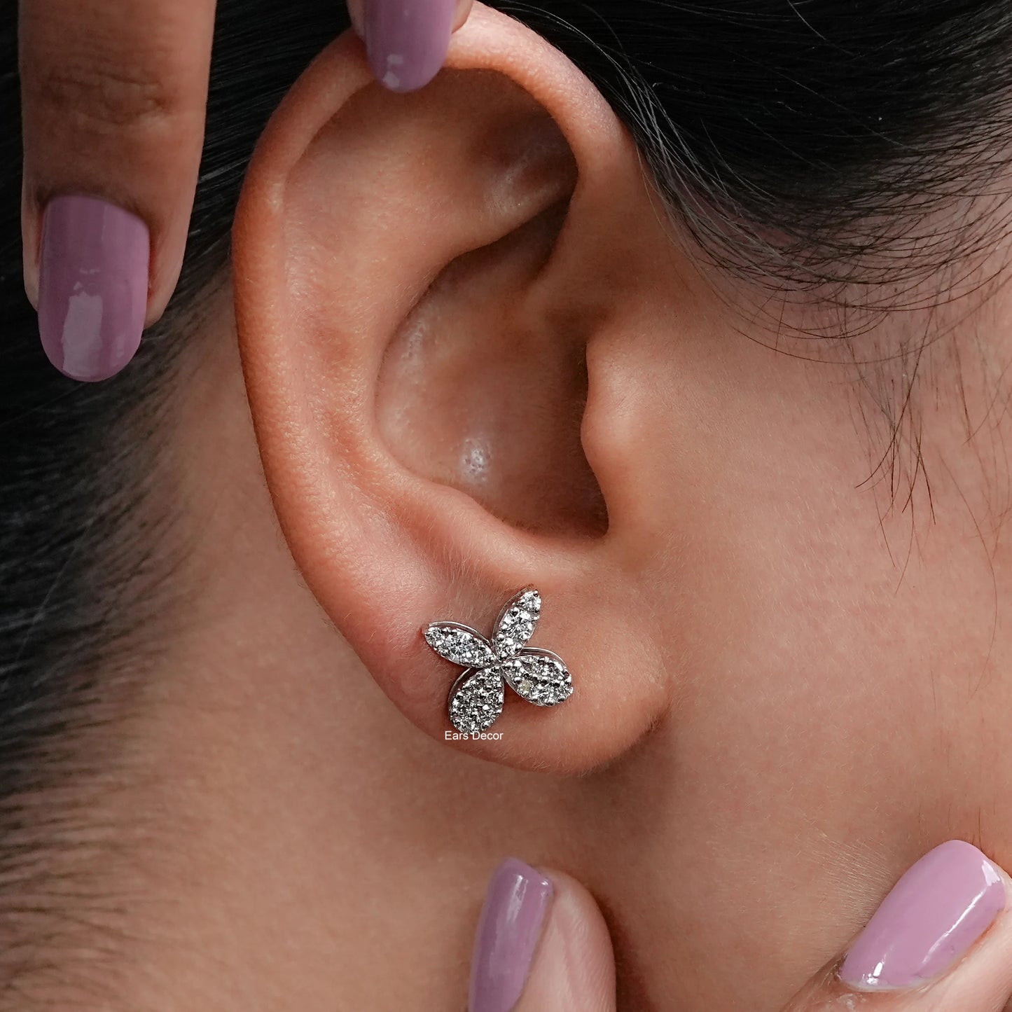 Pave Set lab Diamond Butterfly Stud Earrings