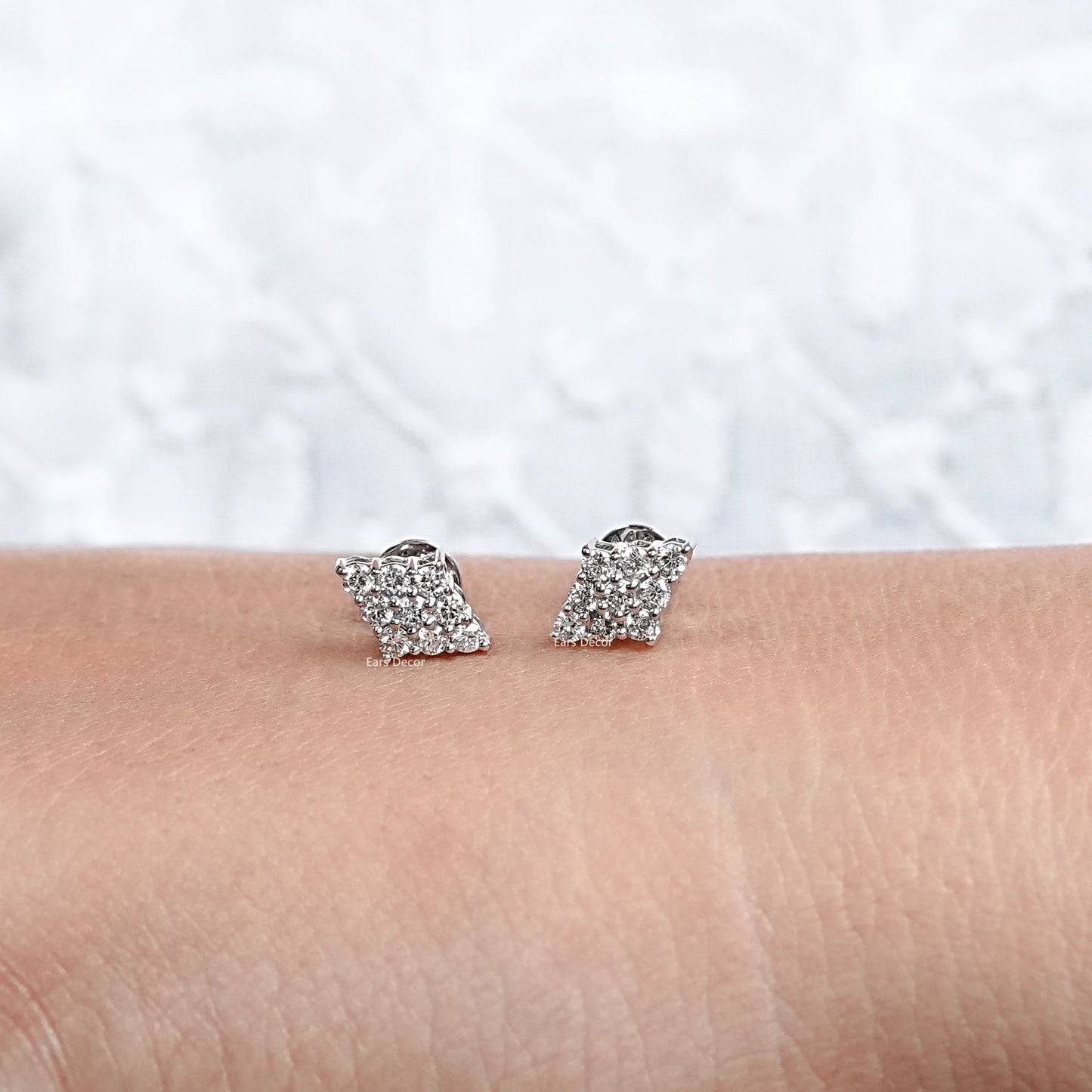 Round Lab Diamond Cluster Stud Earrings