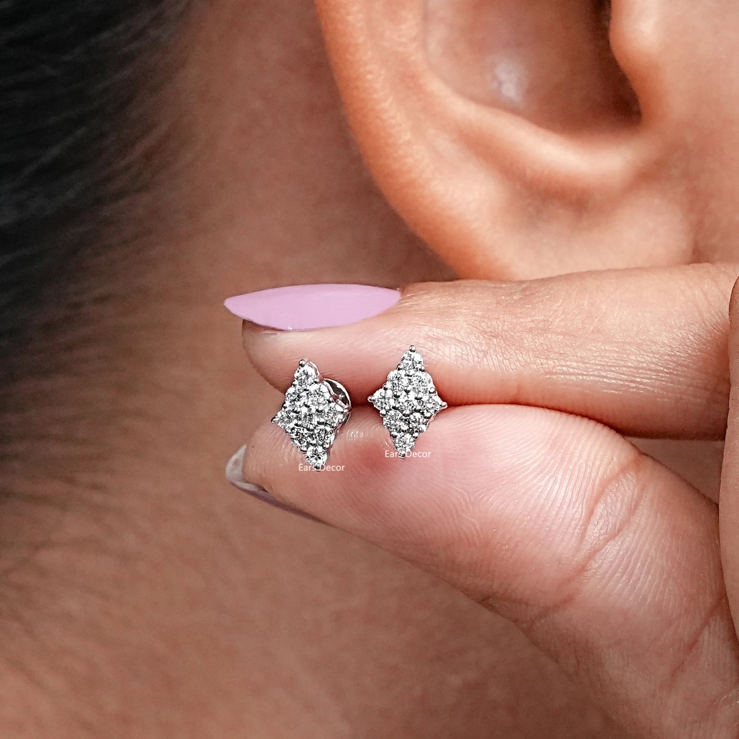Round Lab Diamond Cluster Stud Earrings