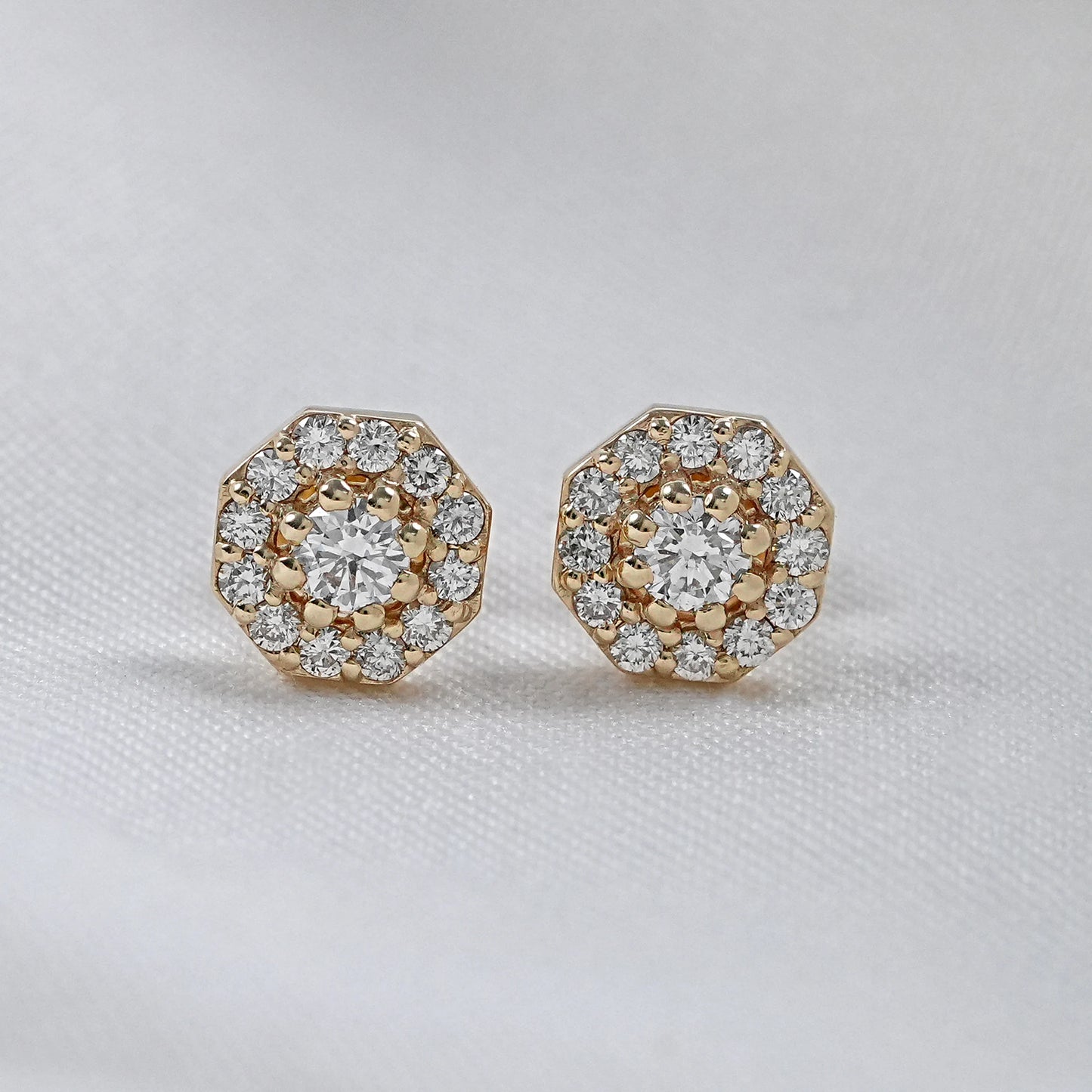 Round Cut Natural Diamond Halo Stud Earrings