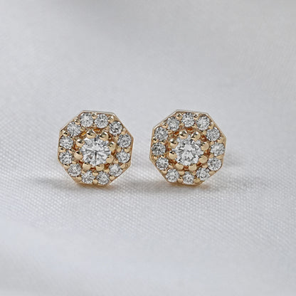 Round Cut Natural Diamond Halo Stud Earrings