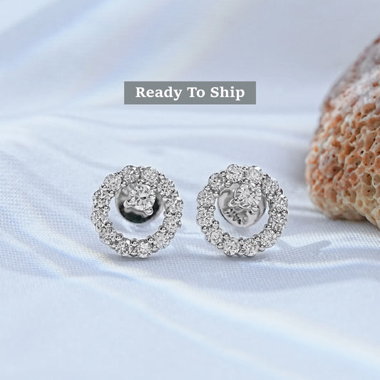 Open Circle Lab Round Diamond Stud Earrings