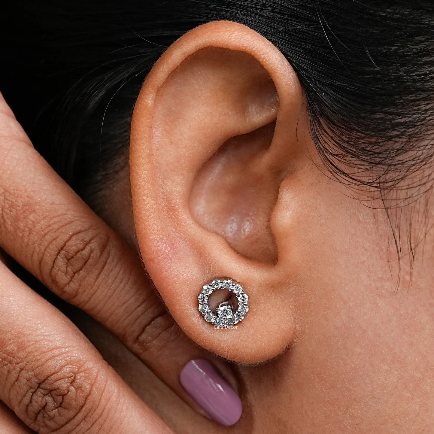 Open Circle Lab Round Diamond Stud Earrings