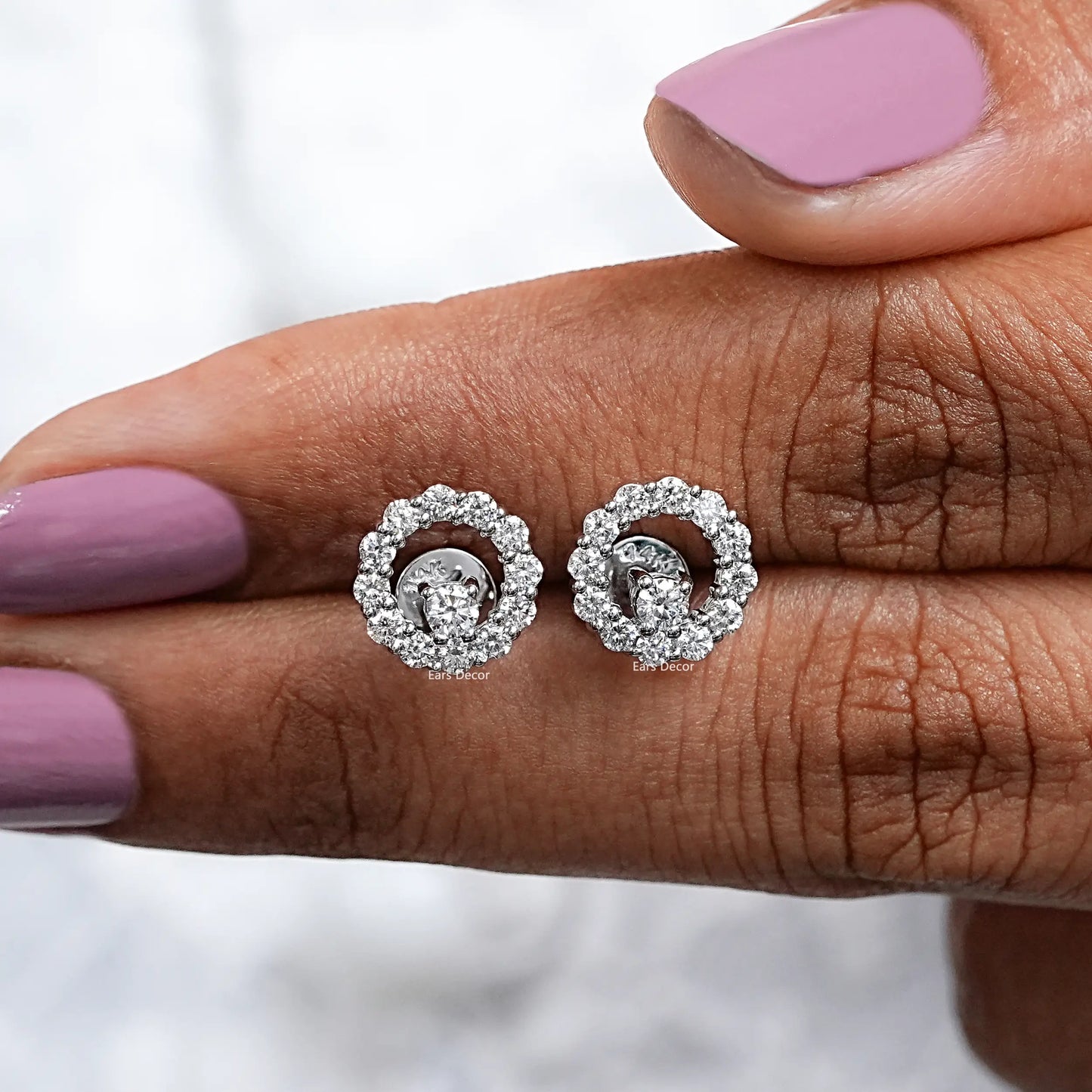 Open Circle Lab Round Diamond Stud Earrings