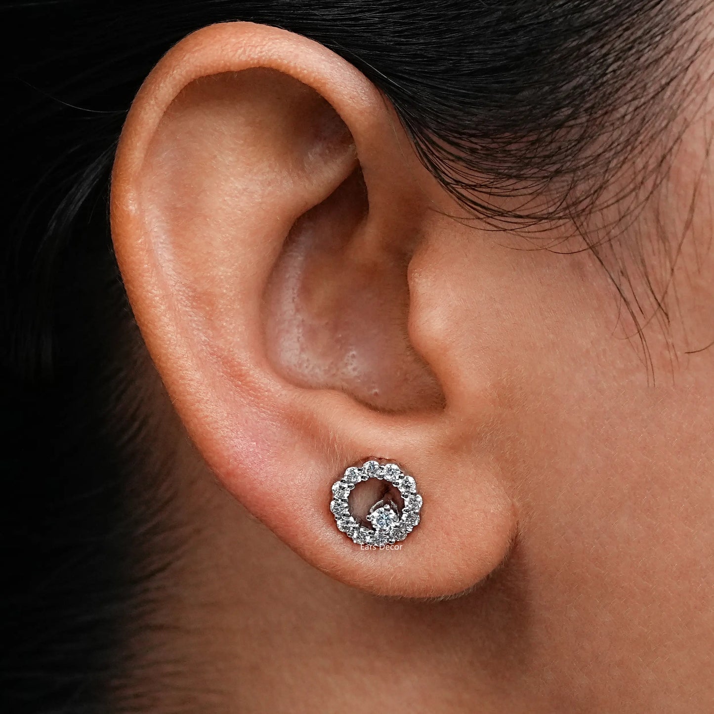 Open Circle Lab Round Diamond Stud Earrings