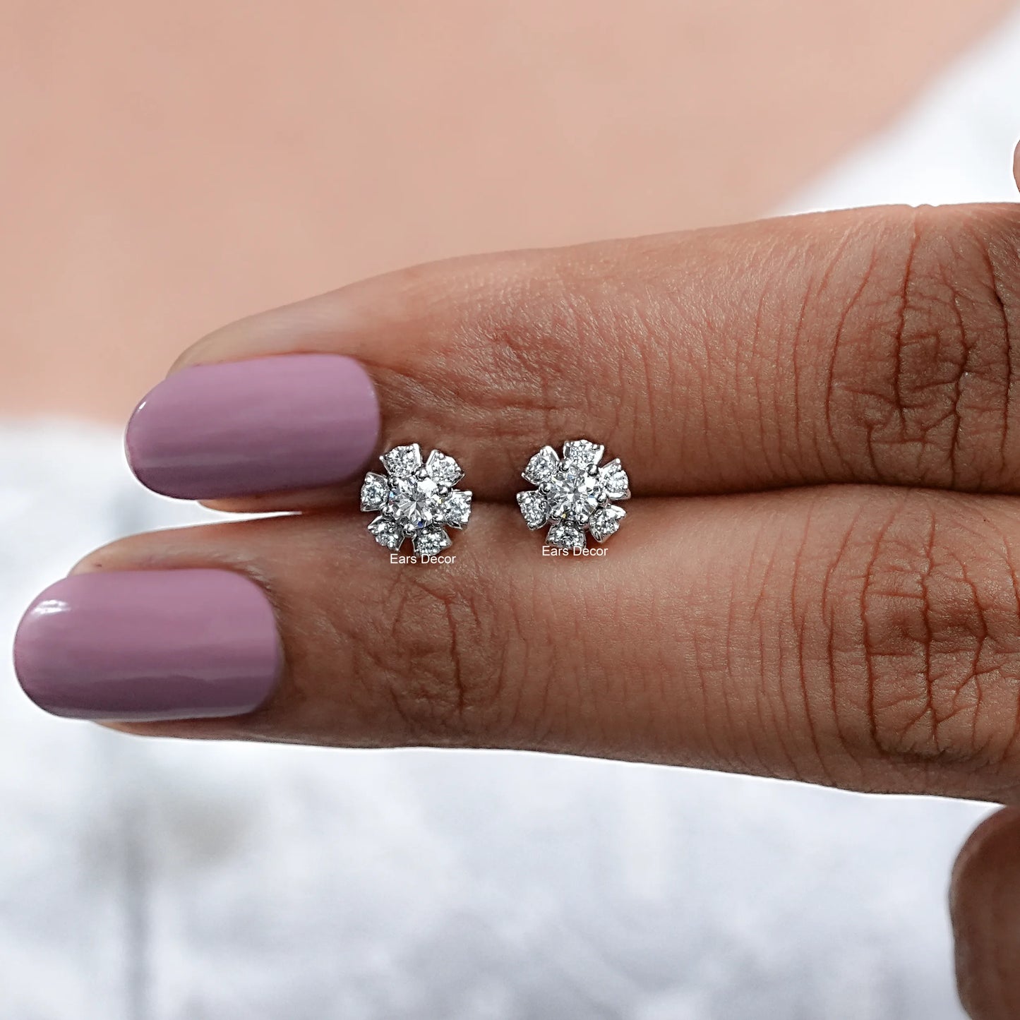 Round Lab Diamond Floral Stud Earrings