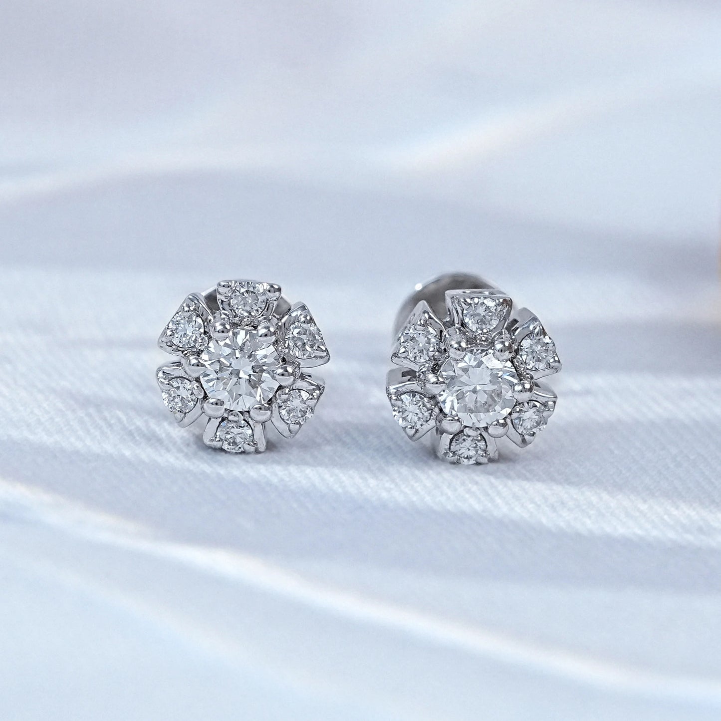 Round Cut Lab Grown Diamond Flower Stud Earrings