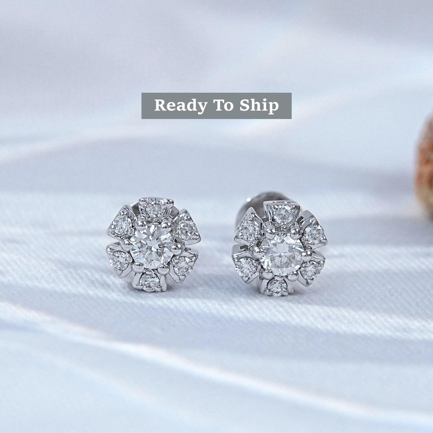 Round Lab Diamond Floral Stud Earrings