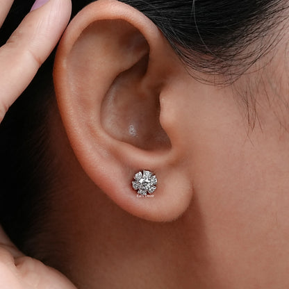 Round Lab Diamond Floral Stud Earrings