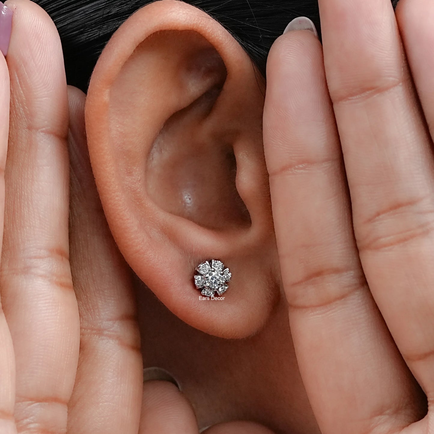 Round Lab Diamond Floral Stud Earrings