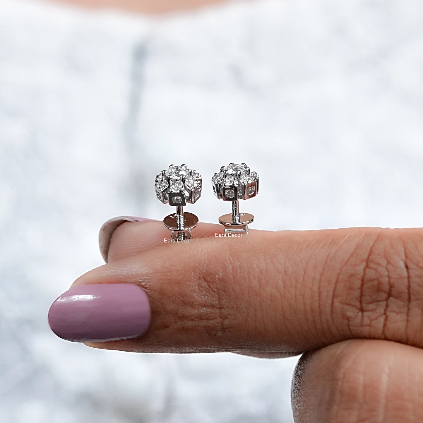 Round Lab Diamond Floral Stud Earrings