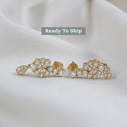 Pear Drop Round Lab Grown Diamond  Earrings