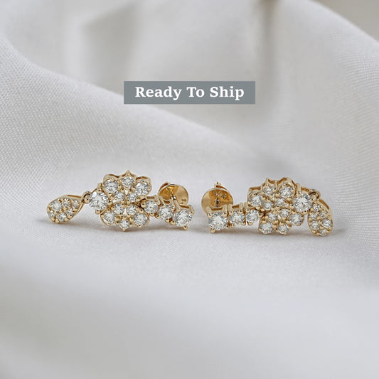 Pear Drop Round Lab Grown Diamond  Earrings