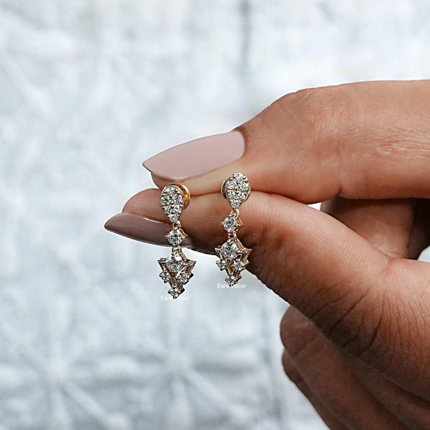 Round Lab Grown Diamond Cluster Set Drop Earrings